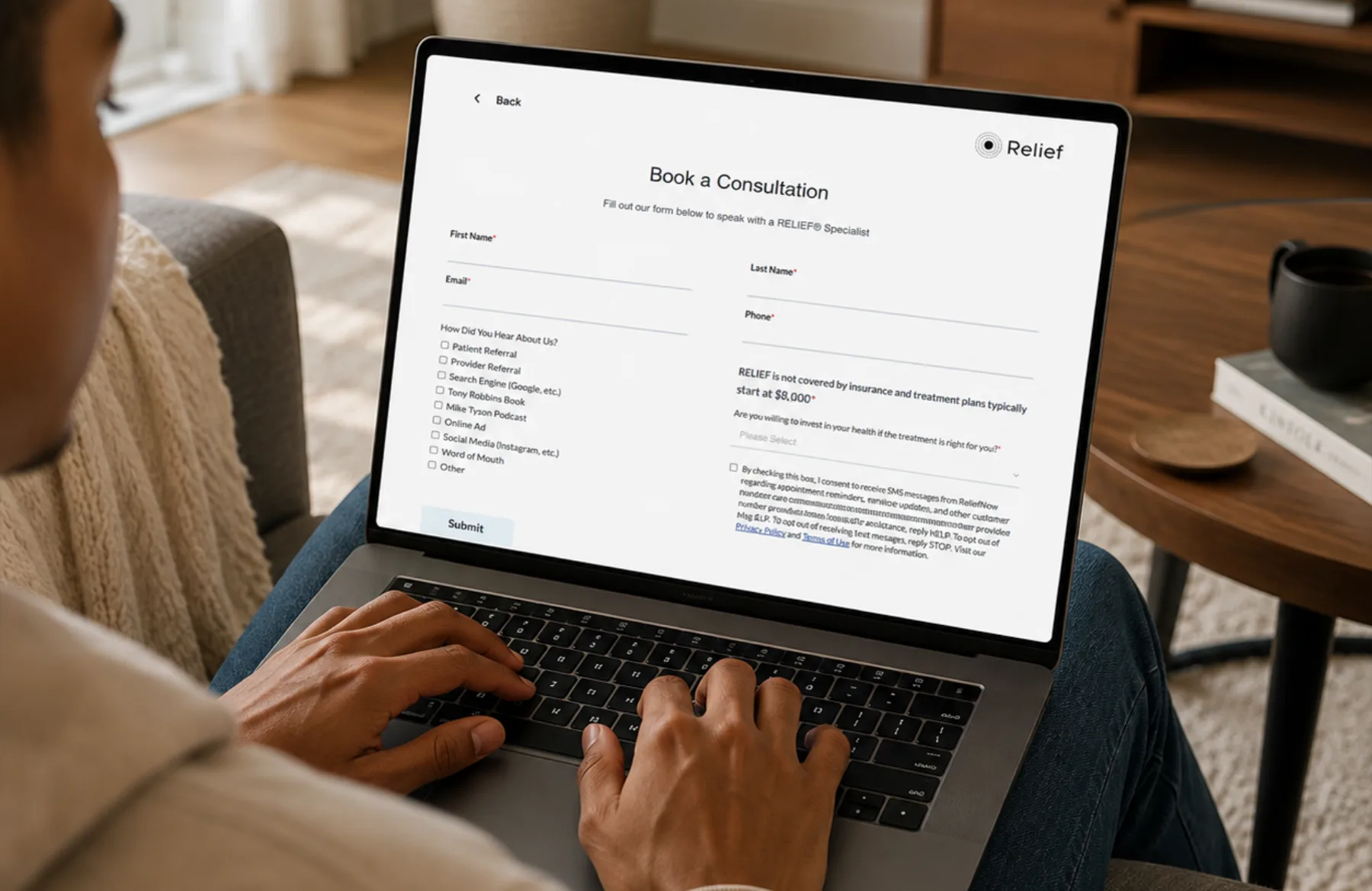 ReliefNow — the booking consultation form